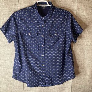 Eddie Bauer Shirt Womens XL Blue Geometric Nylon Camp Beach Boat Fish Cruise